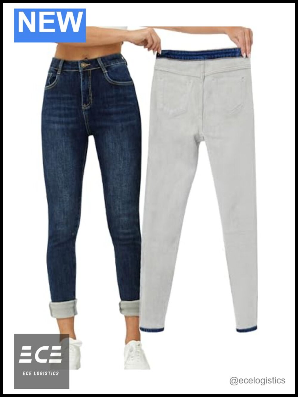 Fleece Lined Jeans Slim Fit Warm Skinny High Waist Thermal Denim for Winter